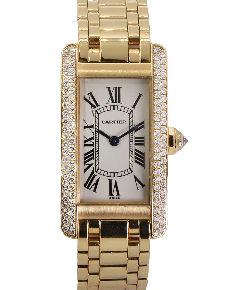 An 18ct gold and diamond Cartier Tank Americaine ladies' bracelet watch (Sold for £12,350)